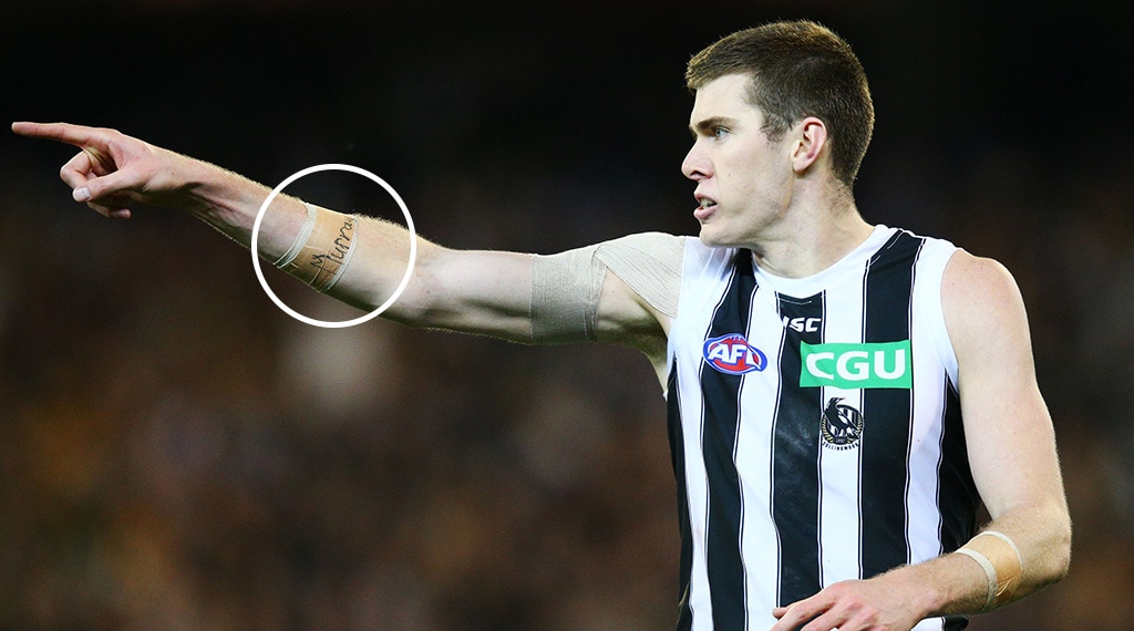 masoncox400v3.jpg Mason Cox has revealed the meaning behind the word 'Murray' on his forearm tape - AFL,Collingwood Magpies,Mason Cox
